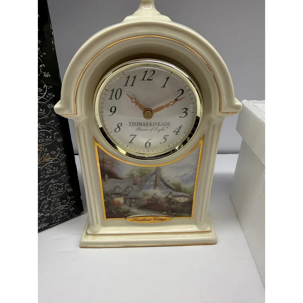 Thomas Kinkade Sweetheart Cottage Mantel Clock Painter of Light Cream Gold Tone
